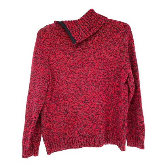 NWT Chaps Luxury Red Black Marled Fold Down Thick Knit Art-to-Wear Sweater Sz 2X - Picture 8 of 10